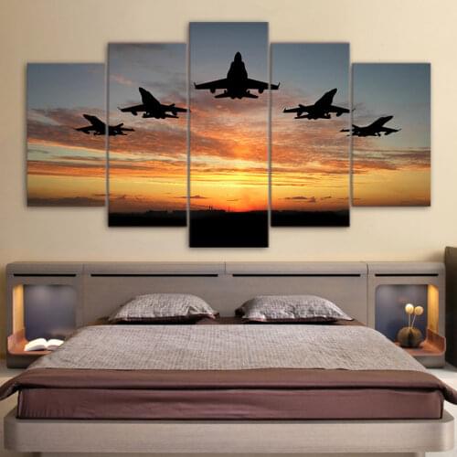 HD Printed 5 Piece Canvas Art Airplanes Fly Sunset Canvas Print Wall Pictures for Living Room Home Decor Free Shipping DT-031
