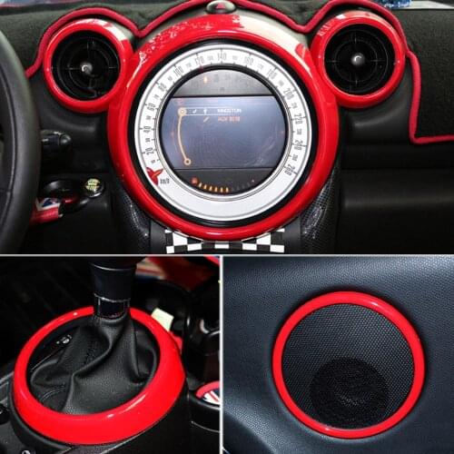 8Pcs ABS Interior Front Center Dashboard Vent Speaker Gear Shift Circle Ring Covers For Mini Copper Countryman R60 2013-2016