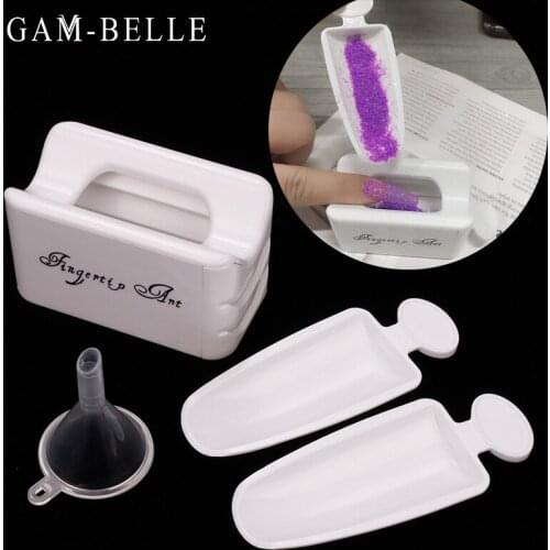 GAM-BELLE White Double Layer French Powder Box Recycled Nail Powder Storage Box Portable Infiltration Powder Container Nail Tool