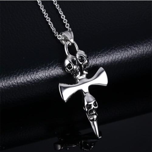 New Religious Christian Cross Skull Pendant Necklace Men 60cm Chain Necklaces Pendants Amulet for Male Boy Fashion Jewelry Gift