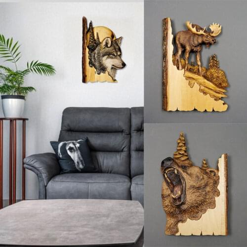 Wooden Art Wall Decor Pendant Hand Carved Wood Pendant Animal Carving Wall Stand Crafts Unique Home Decoration Gif