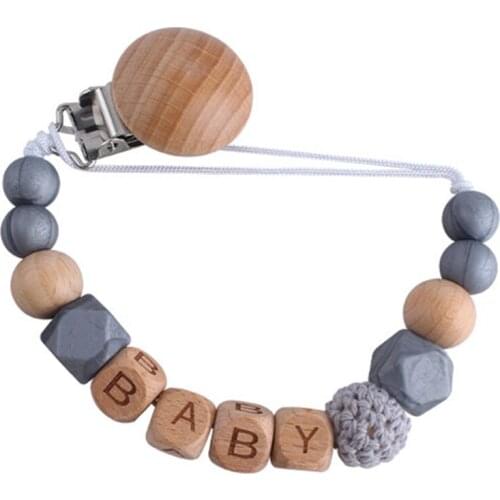 Safety Wooden Teether Baby Infant Toddler Dummy Pacifier Silicone Soother Nipple Clip Chain Holder Strap Baby Chew Toy for Baby