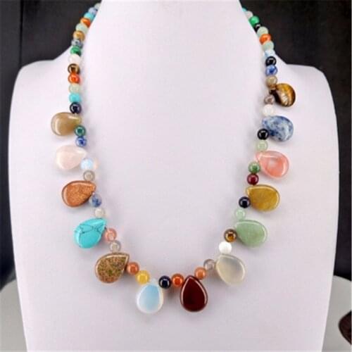 Druzy Personality Fashion Natural Crystal Stone Round Beads String Waterdrop Pendant Necklace Colorful Energy Healing Necklace