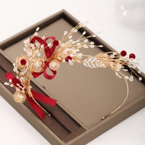 Elegant Wedding Golden leaves Hair Accessories For Bride Sequin Headpiece Headpiece Red Headbands Hair Ornament