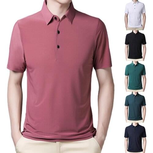 T-shirt Solid Color Turn Down Collar Men Short Sleeve Slim Shirt Top for Summer Polo-Shirt Men Casual Male Tops Clothing Men