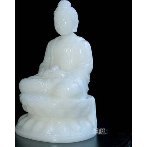 GOOD figure Buddha HOME efficacious Protection # Lotus Amitabha Buddha -white jade Buddha carving statue-30CM Large