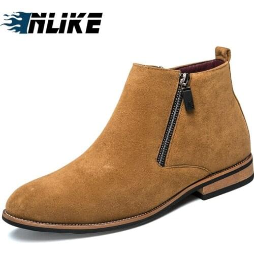 INLIKE Business Boots Mens Winter Ankle Boots Men Leather Double Zipper Side Boots Dress Shoes