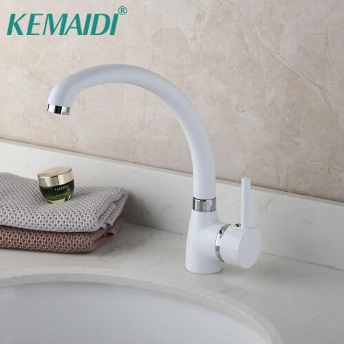 KEMAIDI White Bathroom Faucet Mixer Cold & Hot Single Handle Swivel Spout Kitchen Water Sink Mixer Tap Faucets