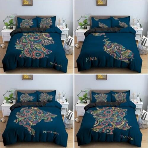 Hand-drawn Map Duvet Cover Set Bedclothes Ethnic Style Bedding Set Twin King Queen Size Quilt Cover Pillowcase Home Decor 2/3Pcs