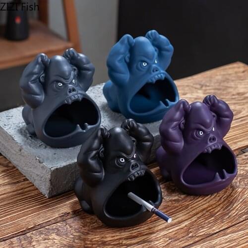 Creative Cute Cartoon Animal Ashtray Orangutan Anti-fly Ash Ceramic Household Living Room Large Capacity Car Ashtray Home Decor