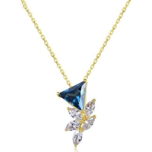 MetJakt S925 Sterling Silver Flower Micro Inlaid Sapphire Fashion Trend Ladies Clavicle Chain