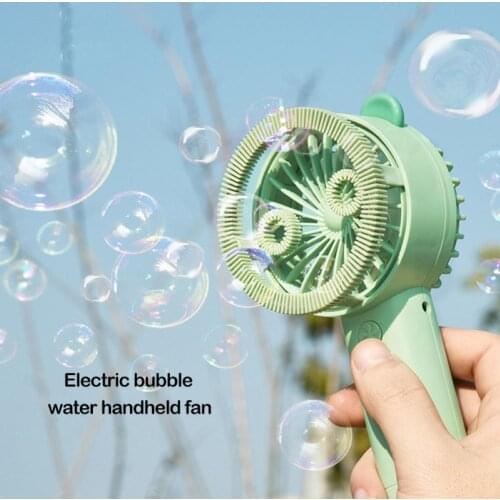 Mini Cartoon Handheld USB Charging LED Light Bubble Maker Cooling Fan Kids Toy Bubble Fan Summer Outdoor Fun Wedding Supplies