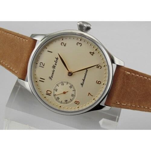 Parnis 44mm Big yellow Dial Mechanical 6497 Hand Winding mens Watch 1555