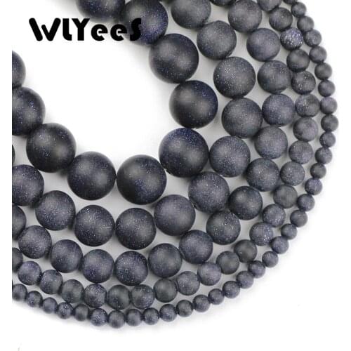 WLYeeS Natural Gem Stone bead Matte Dark Blue Sand Stone Round ball 4 6 8 10 12mm Ore Loose bead jewelry bracelet Making DIY 15"