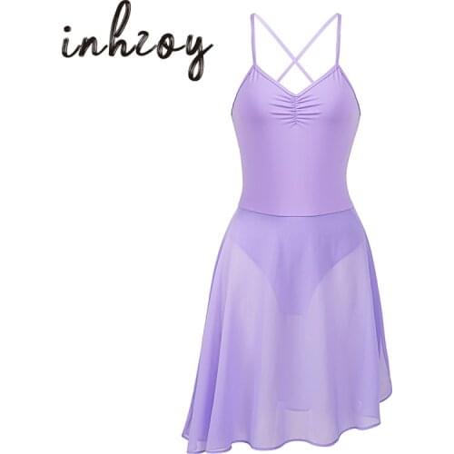 Adult Dancewear Sleeveless Ballet Dress Women Chiffon Gymnastics Leotard Figure Skating Dress Contemporary Lyrical Dance Costume