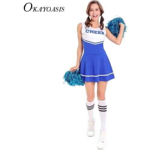 OKAYOASIS Sexy High School Cheerleader Costume Cheer Girls Uniform Party Outfit Tops With Skirt