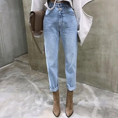Autumn New Pop Retro High-waist Straight-leg Jeans Loose High-waist Straight-leg Jeans Button Zipper Ladies Jeans