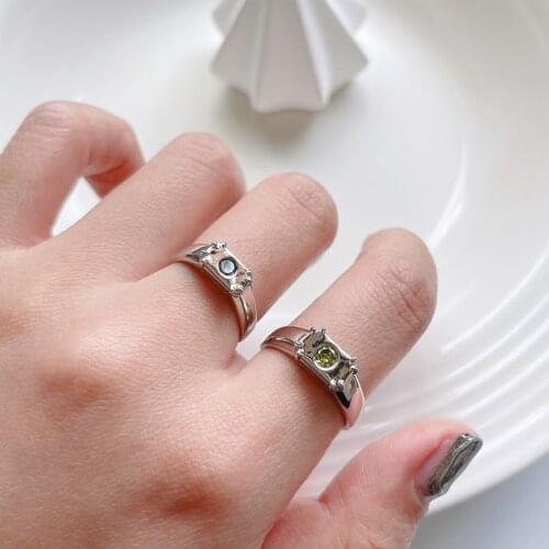 Silvology 925 Sterling Silver Square Olivine Couple Rings for Women Man Quality Romantic Lovers Rings Valentines Day Jewelry