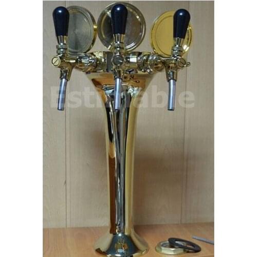 Three taps Cobra design beer tower brass material PVD / Silver plated beer tower with beer badge holder & cooling lines