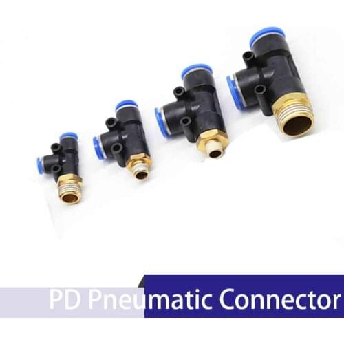 Pneumatic Connector 10mm 8mm 6mm 12mm Hose Tube T Shape Tee Air Fitting 1/4" 1/8" 3/8" 1/2"BSPT Male Thread 3 Way Pipe Coupler