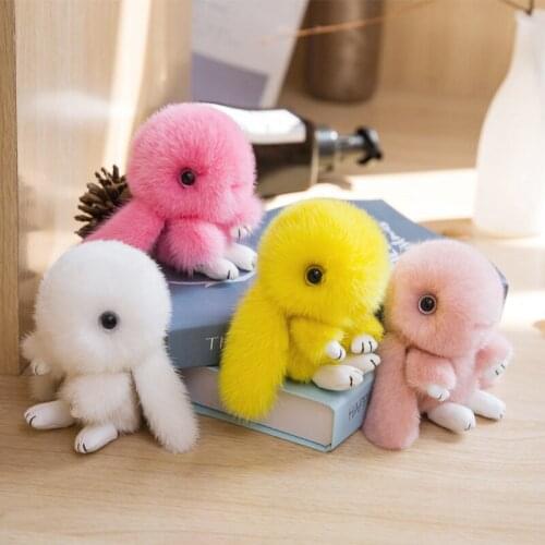 Super cute mink fur long-eared rabbit pendant doll fur bag pendant car keychain kids toy gift
