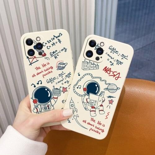 Rectangle Astronaut Pattern Phone Case For iPhone 12 Pro Max 11 X XS XR XSMAX SE2020 8 8Plus 7 7Plus 6 6S Plus Silicone Cover