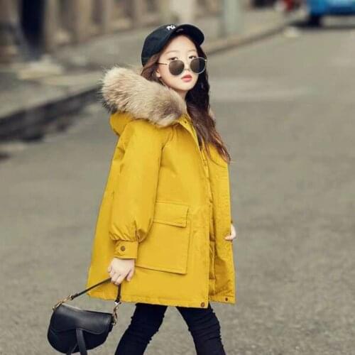 2020 Kids Girl Winter Down Cotton Thicken Coat Trendy Fur Hoodies Parkas Baby Girl Casual Outerwear Clothes For 4 6 8 10 12 14