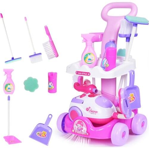 [Funny] kids simulation electronic sounding vacuum cleaner Broom mop car sets game tools Pretend play clean room baby toy