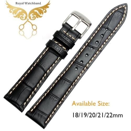 NEW High quality Crocodile Grain Geuine Leather With White Stitching Watch Bands Straps 18mm 19mm 20mm 21mm 22mm Free Shipping