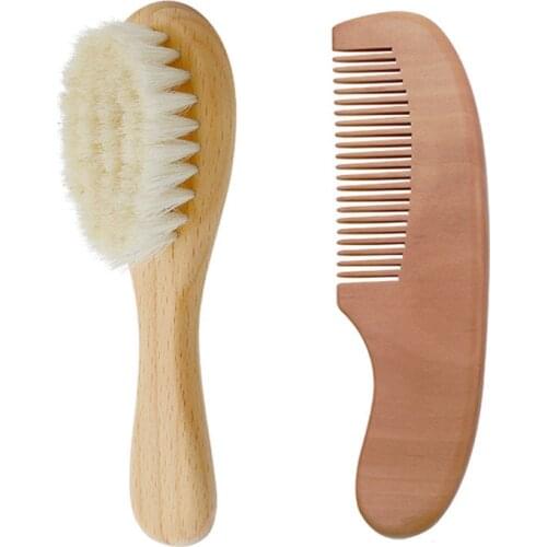 Wooden Baby Hair Brush Comb Soft Wool Baby Bath Brush Clean Hair Body Gentlely Baby Protect Shower Baby Wash Two-piece Care Tool