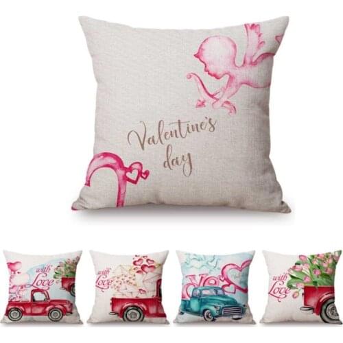 Lovely Valentines Day Watercolor Painting Truck Cupid Arrow Home Decor Sofa Throw Pillow Case Cotton Linen Chair Cushion Cover