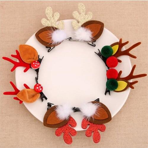 Cute Antler Hair Clips Christmas New Year Red Antler Headdress Elk Hairpin Moose Mushroom Hair Accessories Hairpins For kids