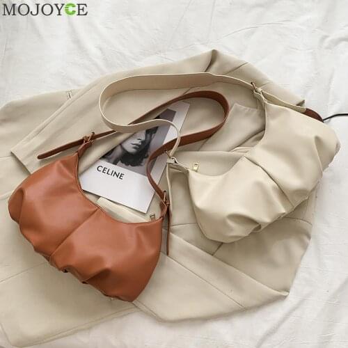 Fashion Retro Solid Color Crossbody Bag Women Pleated Cloud PU Totes Travel Streetwear Large Capacity Shoulder Messenger Pouch