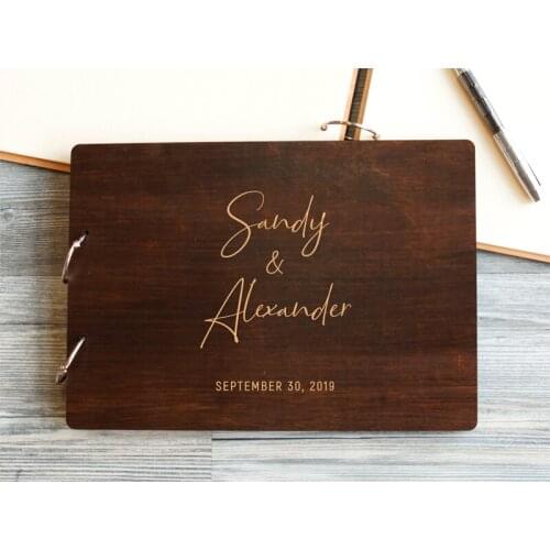 Custom Couple Name Wedding Guest Book Unique Brown Cover Wedding Guestbook Rustic Wood Engraved Guestbook Guest Sign Idea