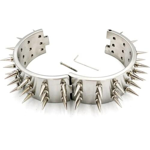 Heavy Stainless Steel Neck Collar Fetish Slave Restraint Bondage With Thorn 3 Row Spike Choker Sex Toys For Women Men Couples