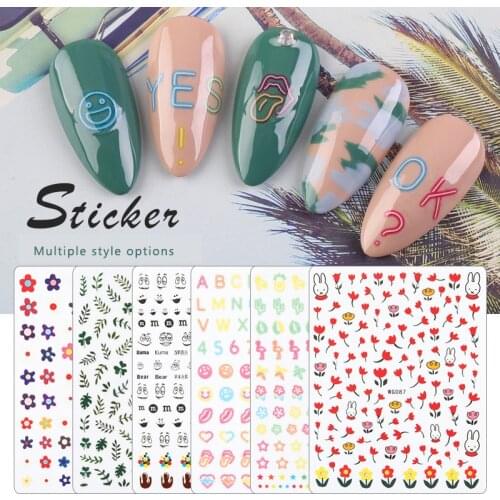 Spring Summer New Nail Art Stickers Flower Green Leaf Decals Nail Art Design Tips Decorations Accessories Sliders For Nails
