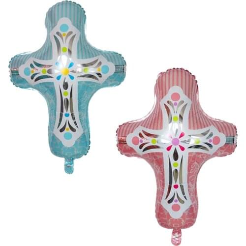 2pcs Blue Pink Cross Balloon Foil Mylar Baptism Christening First Communion Eucharist Confirmation Religious Party Decorations