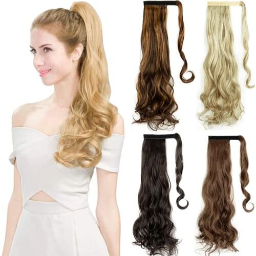 Curly Wavy Straight 20 22 Inch Long Wrap Around Synthetic Hair Piece Clip In Ponytail Hair Extensions Hairpiece for Women Girls