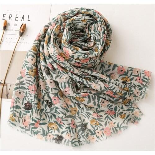 2019 Women Floral Pattern Cotton Silver Lurex Frayed Scarf 10pcs/lot