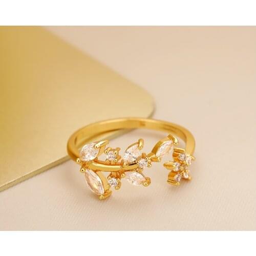 Cute Zircon Crystal Leaves Rings For Women Korean Style Adjustable Sweet Finger Star Ring Best Friend Gift Party Jewelry BFF