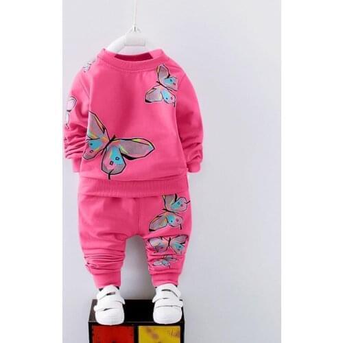 ZWY324 Toddler Baby Tracksuit Girl Clothes Sets Long Sleeve Butterfly Printed T-shirt+Pants Outfit Kids Costume Child Clothes