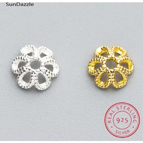10pcs Real Solid 925 Sterling Plain Silver 6mm Gold Flower Bead Caps Connector End Bead Cap Jewelry Making Findings
