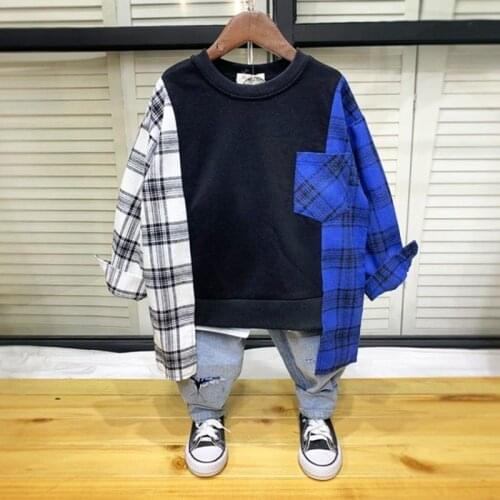 2021 Spring New Boys Hoodie Plaid Cotton Kids Clothing Long Sleeve Casual Patchwork Girls 4 5 6 7 8 9 10 11 12 13 14 Years