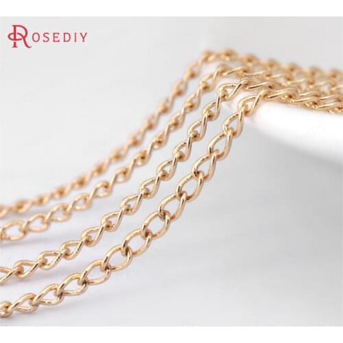 31195)2 meters width 1.8MM 24K Champagne Gold Color Plated Copper Extended Chain Link Chains Diy Jewelry Accessories