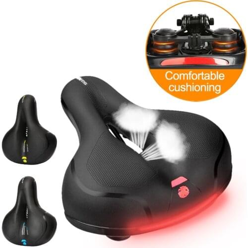 Hollow Breathable Bicycle Saddle Men Women MTB Road Bike Saddle Shock Absorbing Comfortable Big Butt Bike Seat Safety Warning