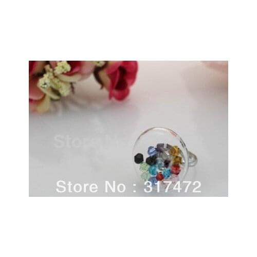 Free ship! 20mm Round fashion murano glass bubble coverfrench pylone Liquid Sand Ring DIY Globe Bottle Ring