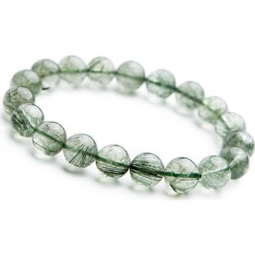 10mm Brazilian Natural Green Rutilated Quartz Bracelet Clear Crystal Stretch Round Bead Bracelets For Women Female