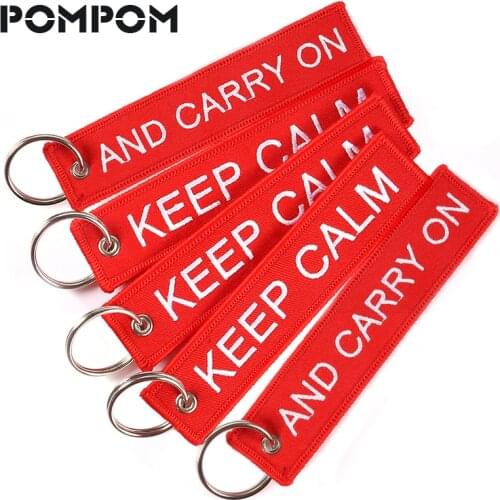 5PCS/LOT KEEP CALM AND CARRY ON Keychain for Motorcycles and Cars OEM Embroidery key ring Key holder Cool Car llaveros jewelry