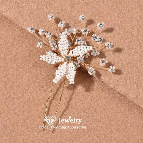 CC Hairpin Wedding Accessories for Women Bridal Hairwear Engagement Jewelry Flower Shape Hair Stick 100% Handmade Headdress M215