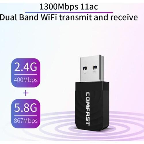COMFAST CF-812AC Mini USB 3.0 Wireless Network Card 1300Mbps Ethernet WiFi Dongle Adapter Receiver 5.8/2.4GHz Dual Band